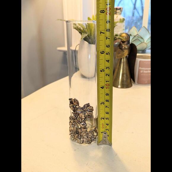 7.5” Arthur Court Vintage Rabbit Bunny Lillies Metal Glass Bud Vase - Picture 2 of 5